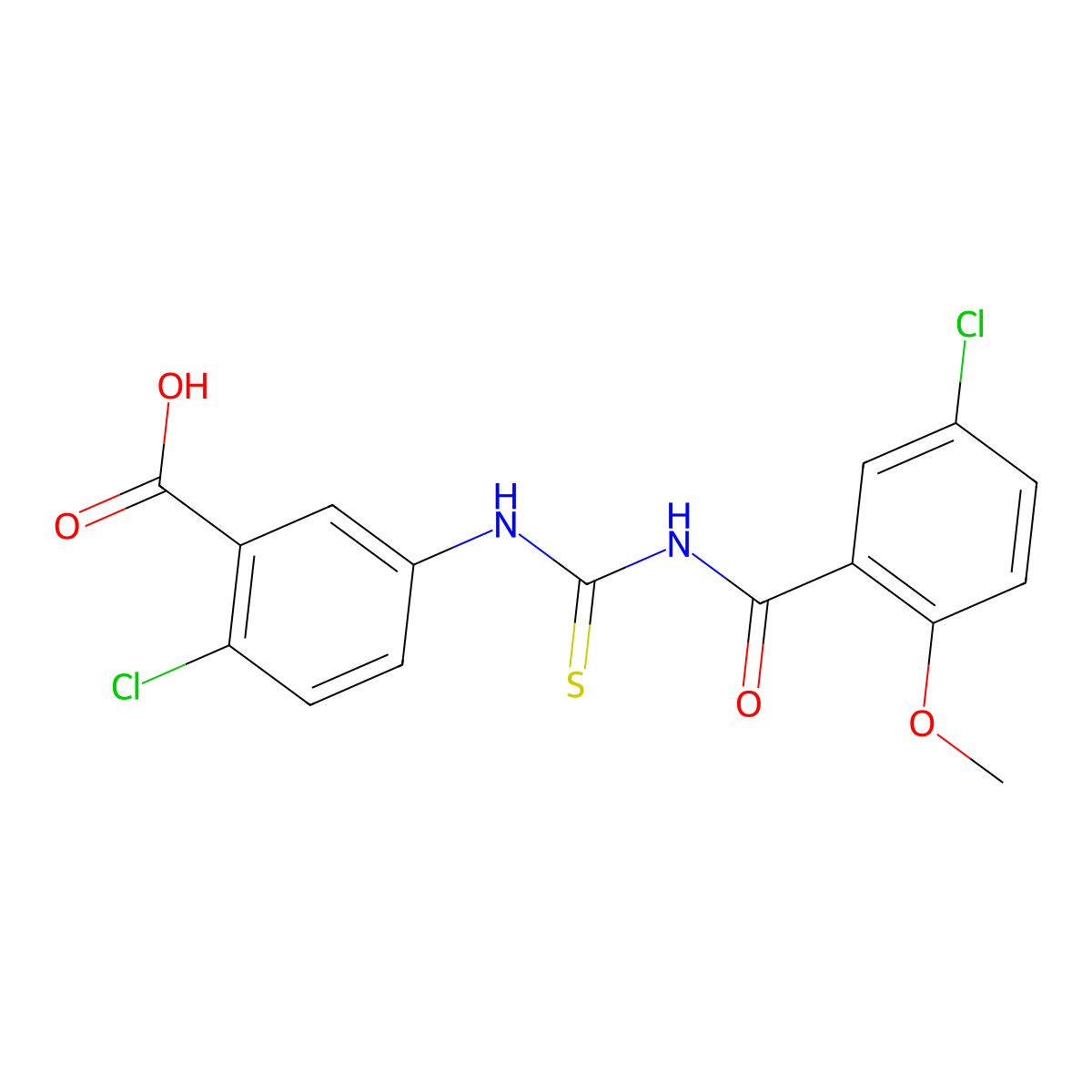 2-Chloro-5-[(5-chloro-2-methoxybenzoyl)carbamothioylamino]benzoic acid molecular structure, CAS 531515-87-4