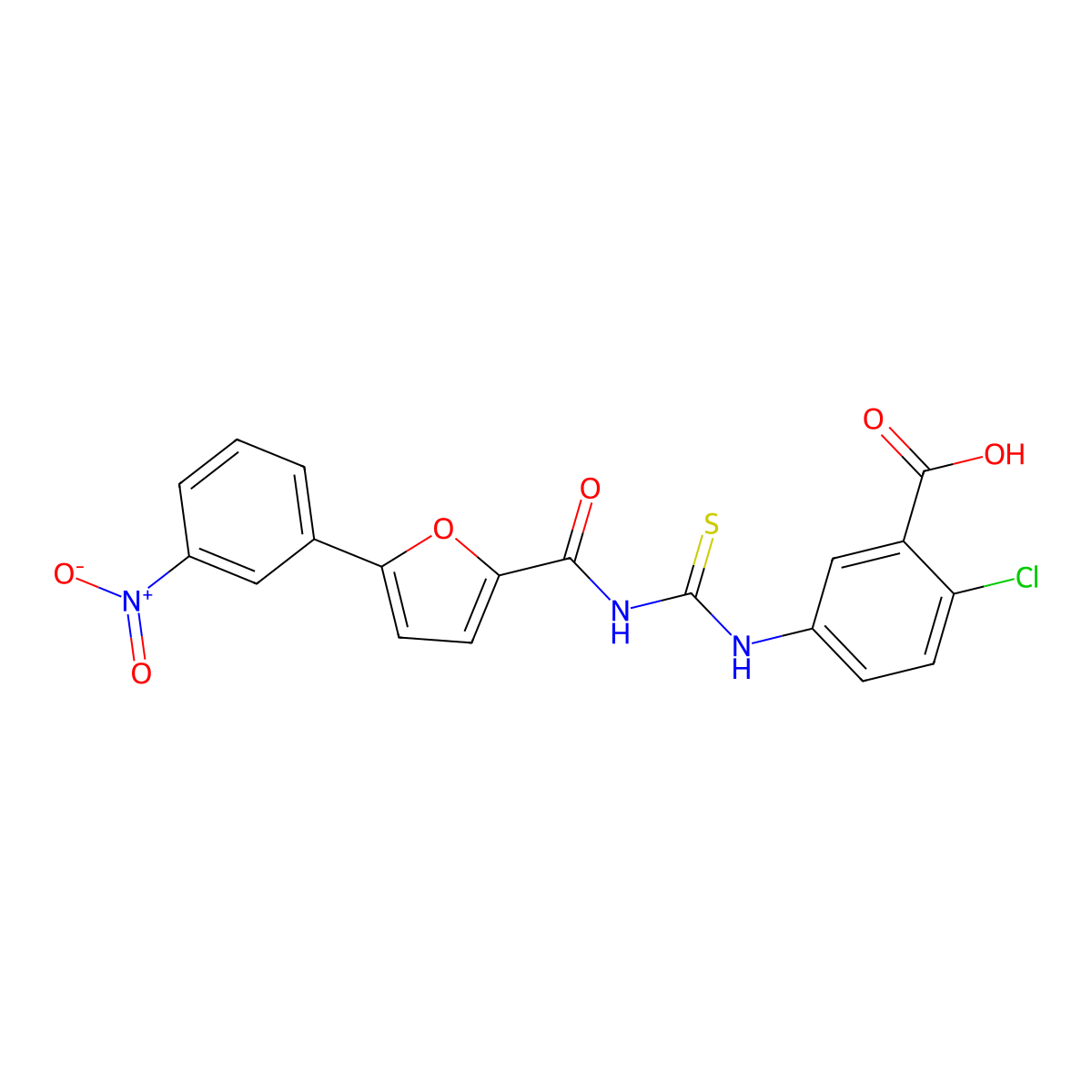 2-Chloro-5-[({[5-(3-nitrophenyl)furan-2-yl]carbonyl}carbamothioyl)amino]benzoic acid molecular structure, CAS 531517-48-3