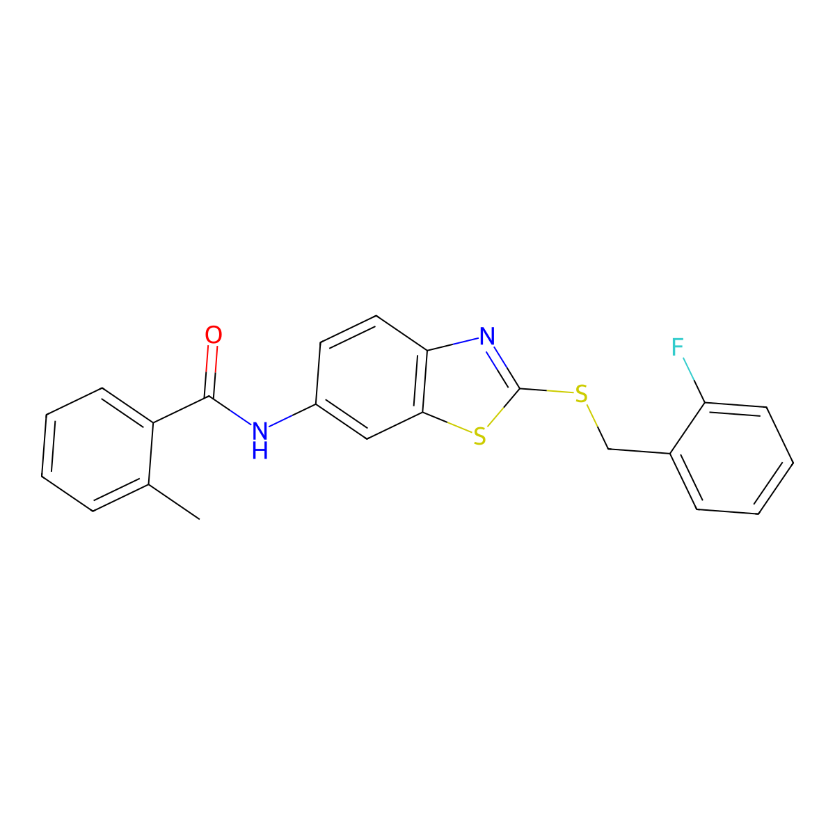 N-{2-[(2-fluorobenzyl)sulfanyl]-1,3-benzothiazol-6-yl}-2-methylbenzamide molecular structure, CAS 531518-41-9