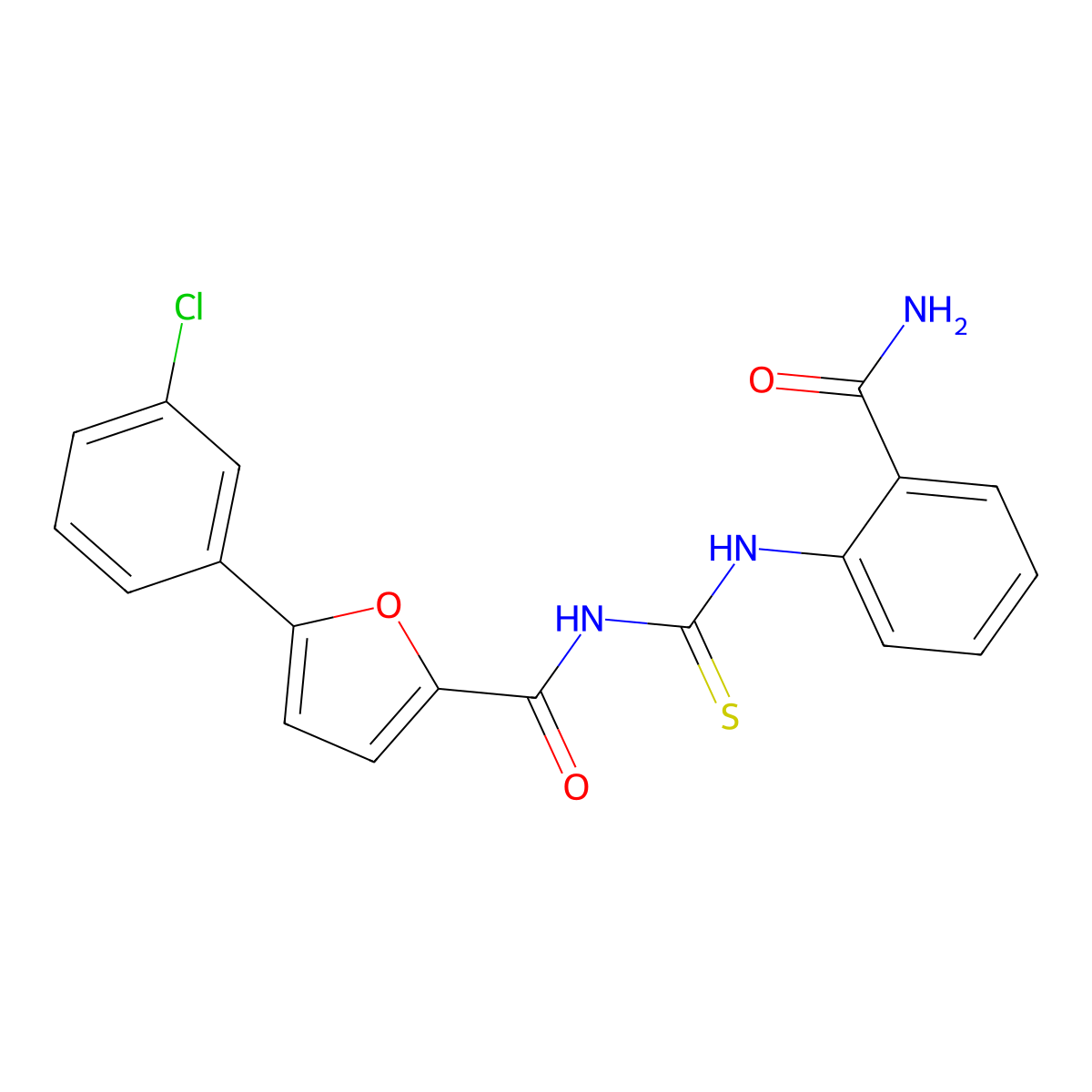 N-[(2-carbamoylphenyl)carbamothioyl]-5-(3-chlorophenyl)furan-2-carboxamide molecular structure, CAS 531519-70-7