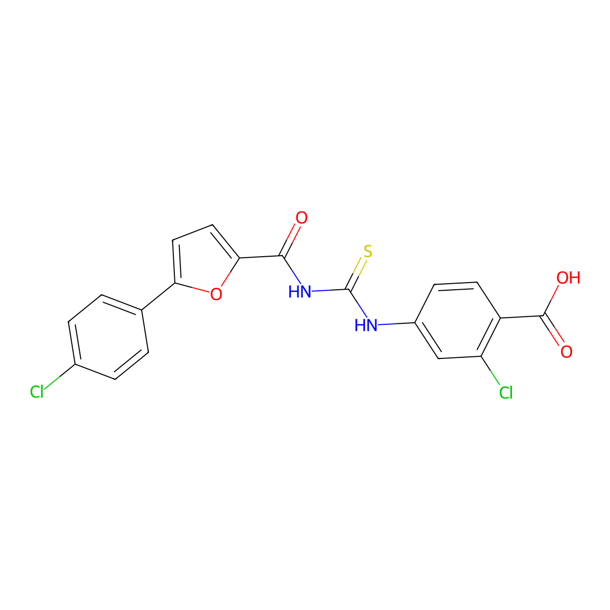 2-Chloro-4-[[5-(4-chlorophenyl)furan-2-carbonyl]carbamothioylamino]benzoic acid molecular structure, CAS 531519-74-1