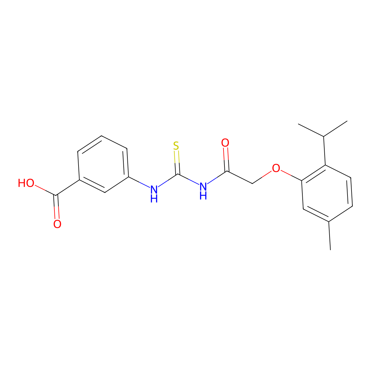 3-[({[5-Methyl-2-(propan-2-yl)phenoxy]acetyl}carbamothioyl)amino]benzoic acid molecular structure, CAS 531527-72-7