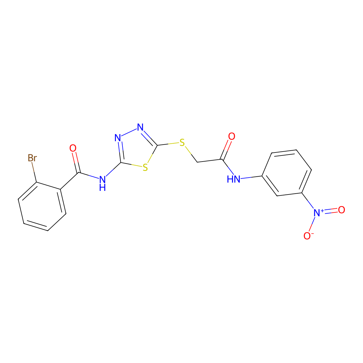 2-bromo-N-[5-[2-(3-nitroanilino)-2-oxoethyl]sulfanyl-1,3,4-thiadiazol-2-yl]benzamide molecular structure, CAS 531532-09-9