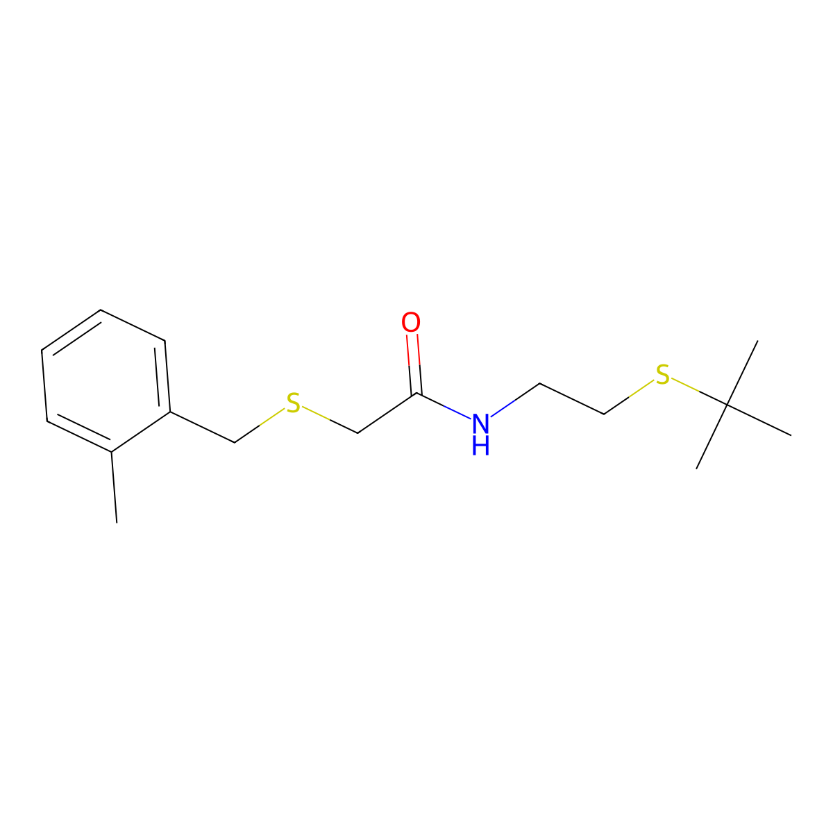 N-(2-tert-butylsulfanylethyl)-2-[(2-methylphenyl)methylsulfanyl]acetamide molecular structure, CAS 531533-03-6