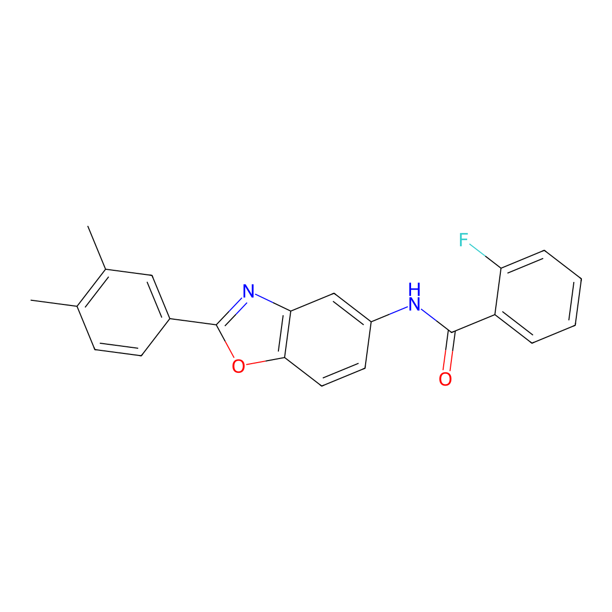 N-[2-(3,4-dimethylphenyl)-1,3-benzoxazol-5-yl]-2-fluorobenzamide molecular structure, CAS 531533-51-4