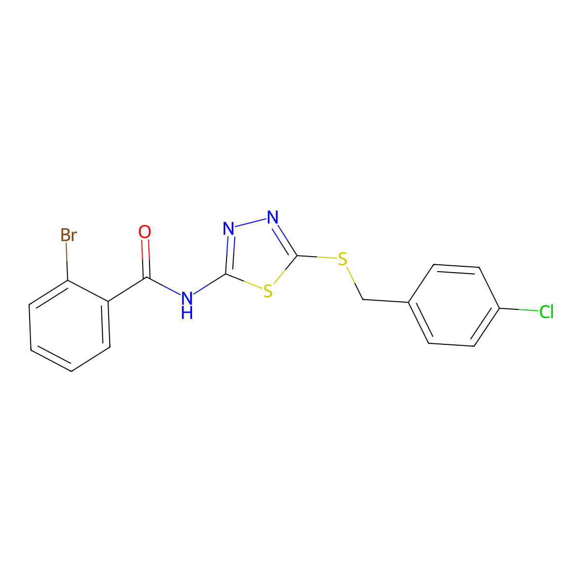 2-bromo-N-[5-[(4-chlorophenyl)methylsulfanyl]-1,3,4-thiadiazol-2-yl]benzamide molecular structure, CAS 531535-73-6