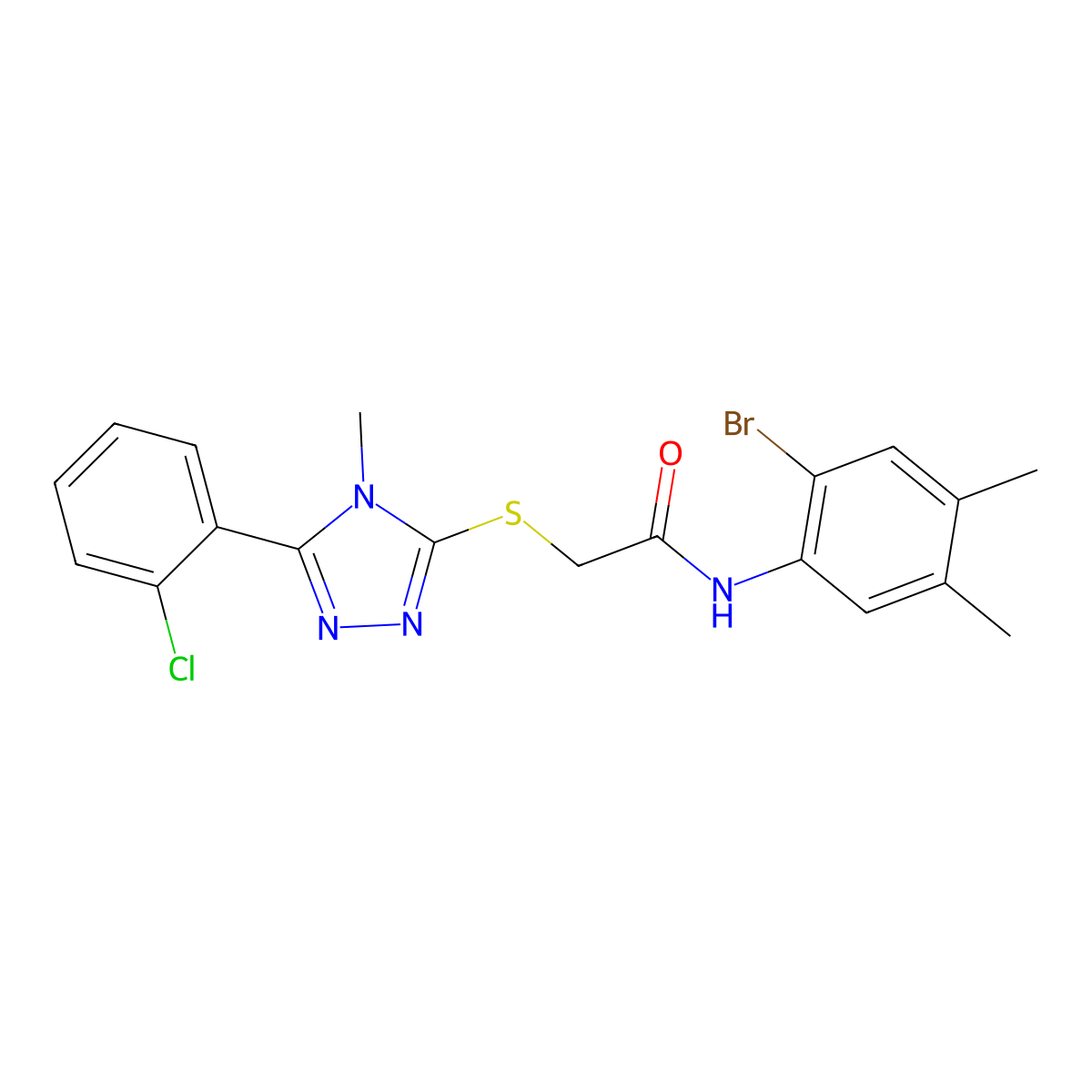 N-(2-bromo-4,5-dimethylphenyl)-2-[[5-(2-chlorophenyl)-4-methyl-1,2,4-triazol-3-yl]sulfanyl]acetamide molecular structure, CAS 531536-40-0
