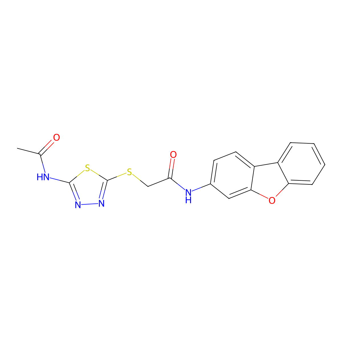 2-[(5-acetamido-1,3,4-thiadiazol-2-yl)sulfanyl]-N-dibenzofuran-3-ylacetamide molecular structure, CAS 531536-41-1