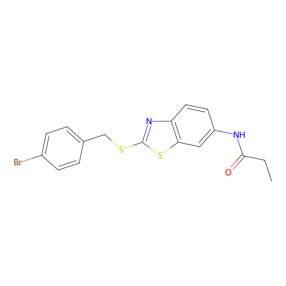 N-{2-[(4-bromobenzyl)sulfanyl]-1,3-benzothiazol-6-yl}propanamide molecular structure, CAS 531537-68-5