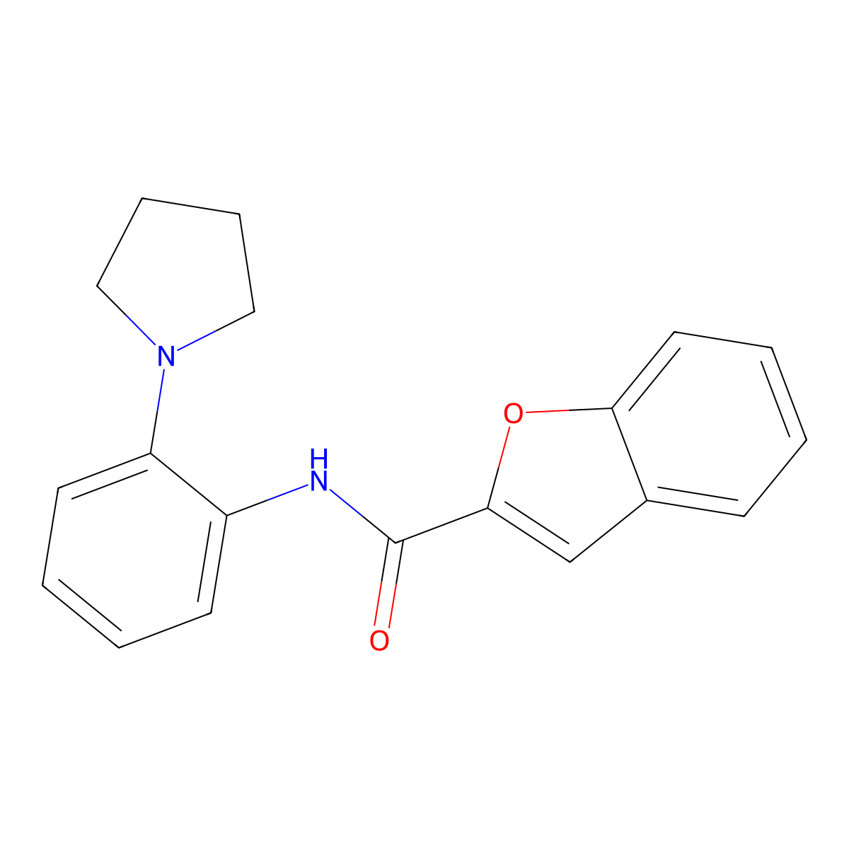 N-(2-pyrrolidin-1-ylphenyl)-1-benzofuran-2-carboxamide molecular structure, CAS 531537-83-4