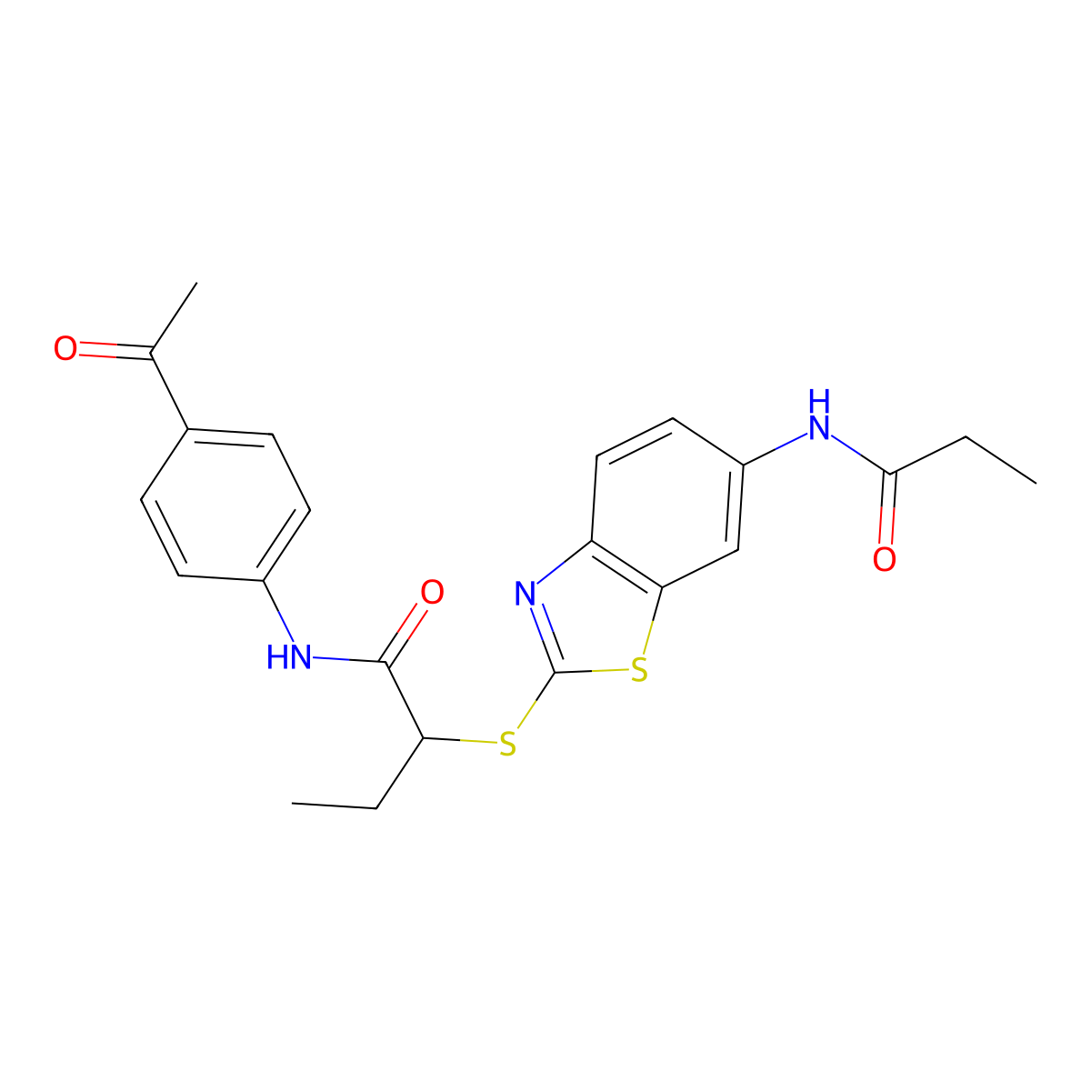 N-(4-acetylphenyl)-2-[[6-(propanoylamino)-1,3-benzothiazol-2-yl]sulfanyl]butanamide molecular structure, CAS 531538-48-4