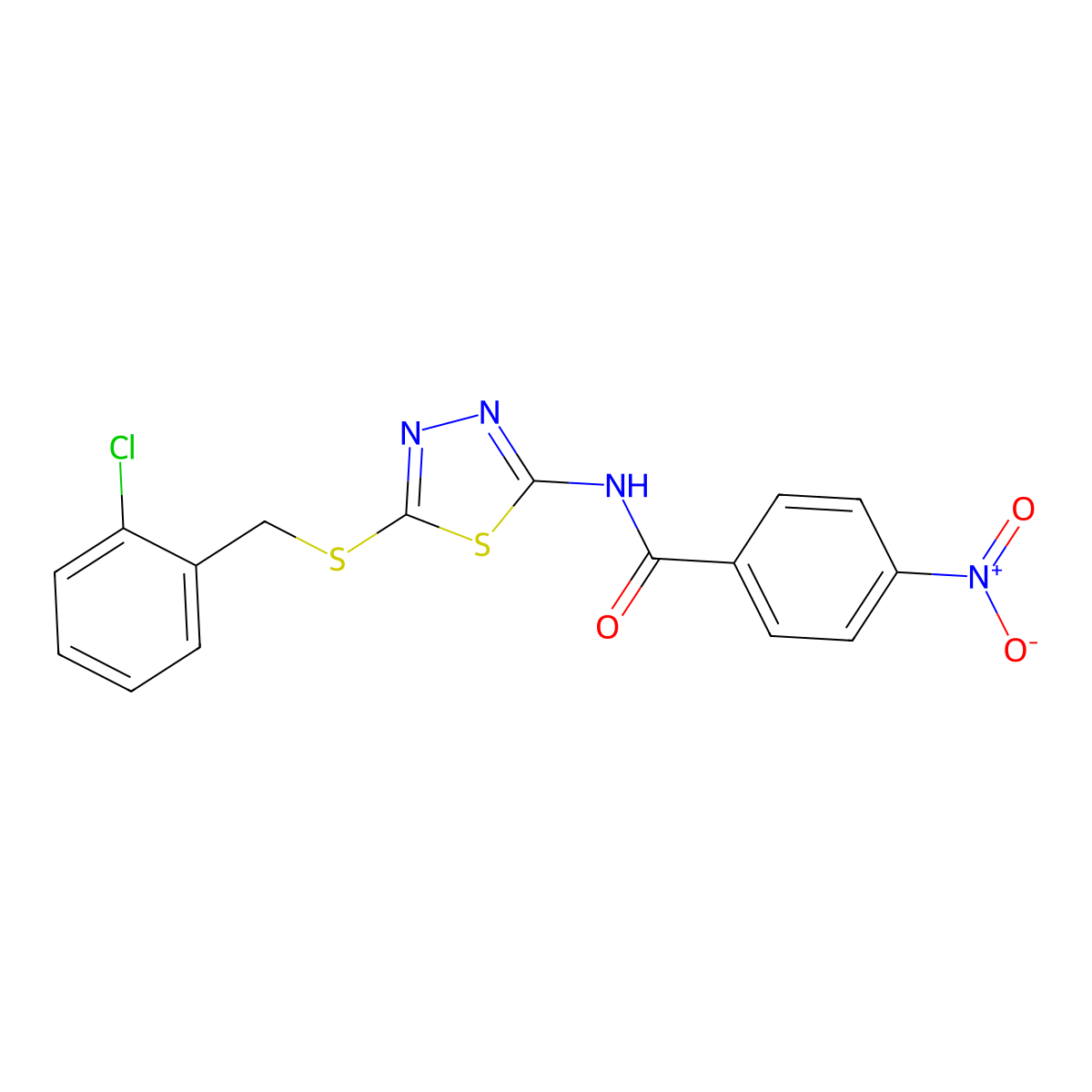 N-(5-((2-chlorobenzyl)thio)-1,3,4-thiadiazol-2-yl)-4-nitrobenzamide molecular structure, CAS 531540-32-6