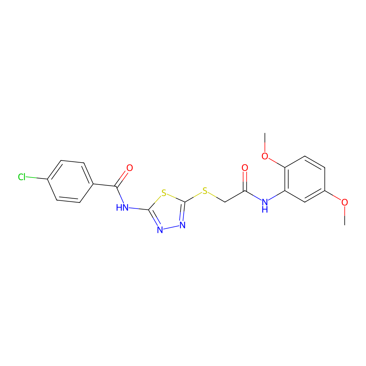 4-chloro-N-(5-((2-((2,5-dimethoxyphenyl)amino)-2-oxoethyl)thio)-1,3,4-thiadiazol-2-yl)benzamide molecular structure, CAS 531540-66-6
