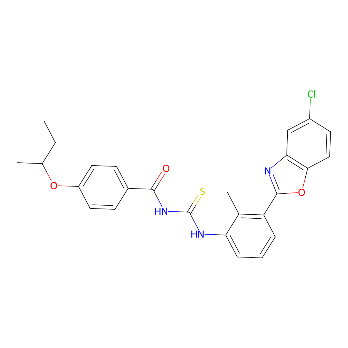 4-(butan-2-yloxy)-N-{[3-(5-chloro-1,3-benzoxazol-2-yl)-2-methylphenyl]carbamothioyl}benzamide molecular structure, CAS 531541-55-6