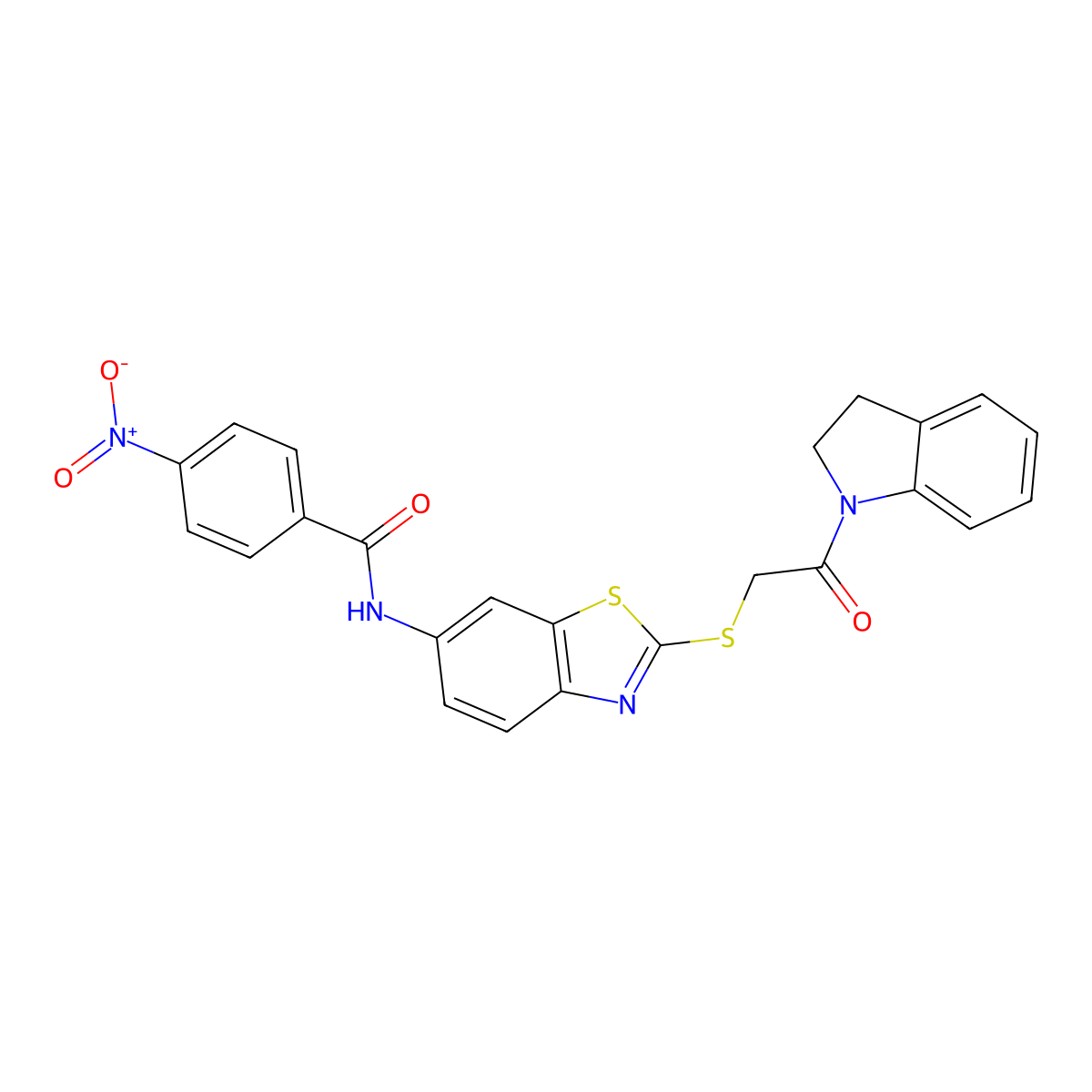 N-[2-[2-(2,3-dihydroindol-1-yl)-2-oxoethyl]sulfanyl-1,3-benzothiazol-6-yl]-4-nitrobenzamide molecular structure, CAS 531542-21-9