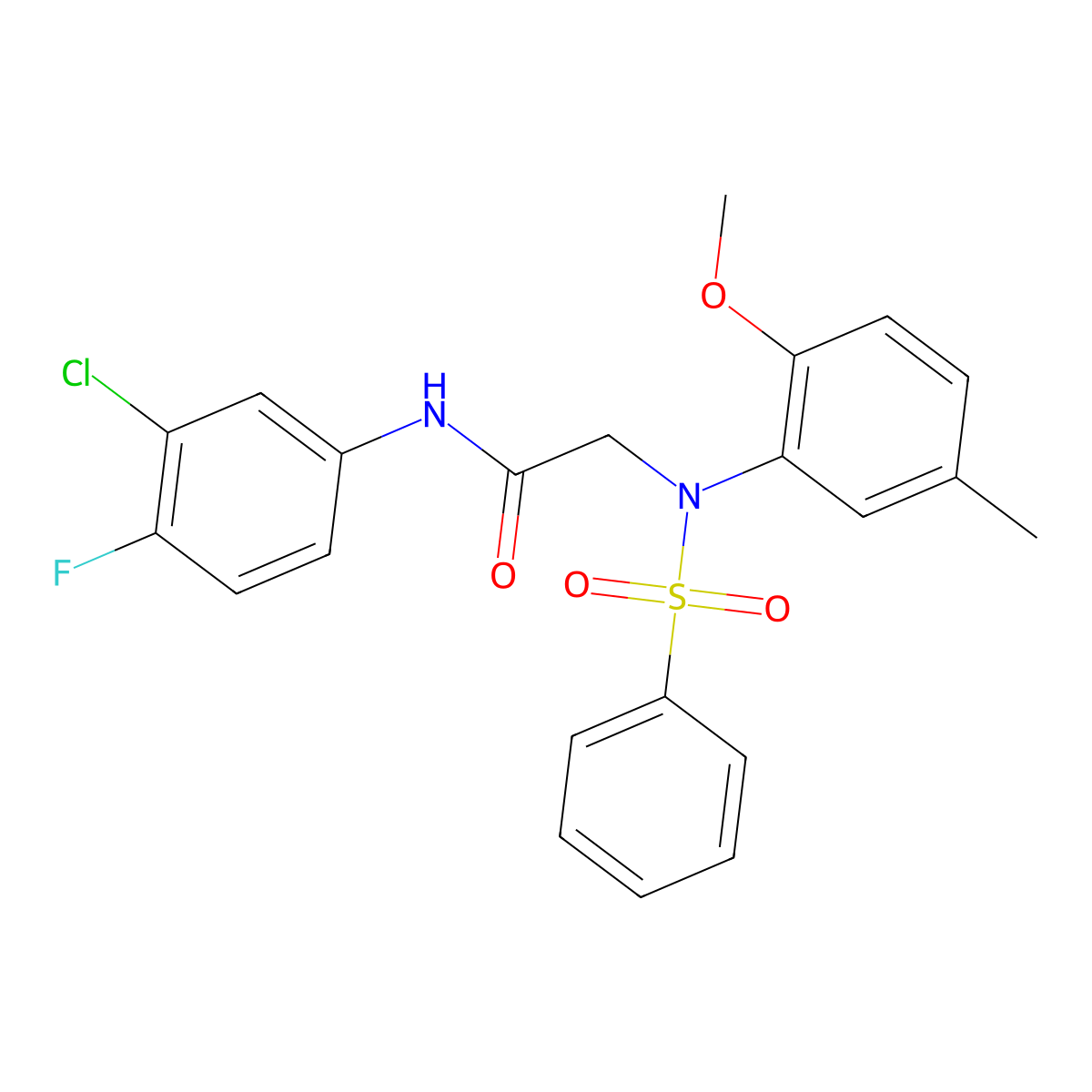 2-[N-(benzenesulfonyl)-2-methoxy-5-methylanilino]-N-(3-chloro-4-fluorophenyl)acetamide molecular structure, CAS 531542-88-8