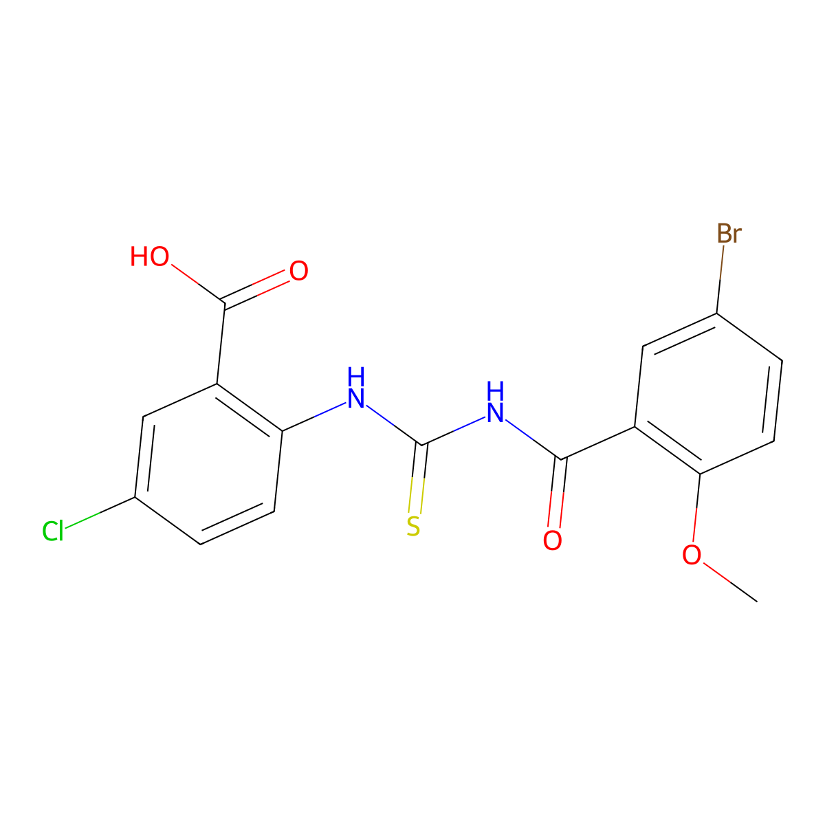 2-({[(5-Bromo-2-methoxyphenyl)carbonyl]carbamothioyl}amino)-5-chlorobenzoic acid molecular structure, CAS 531543-04-1
