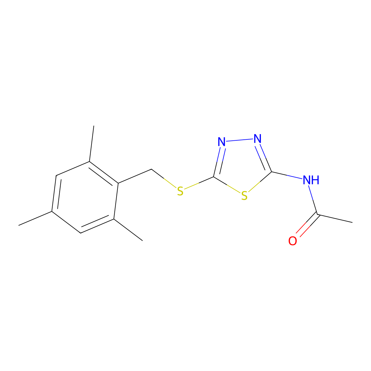 N-[5-[(2,4,6-trimethylphenyl)methylsulfanyl]-1,3,4-thiadiazol-2-yl]acetamide molecular structure, CAS 531544-40-8