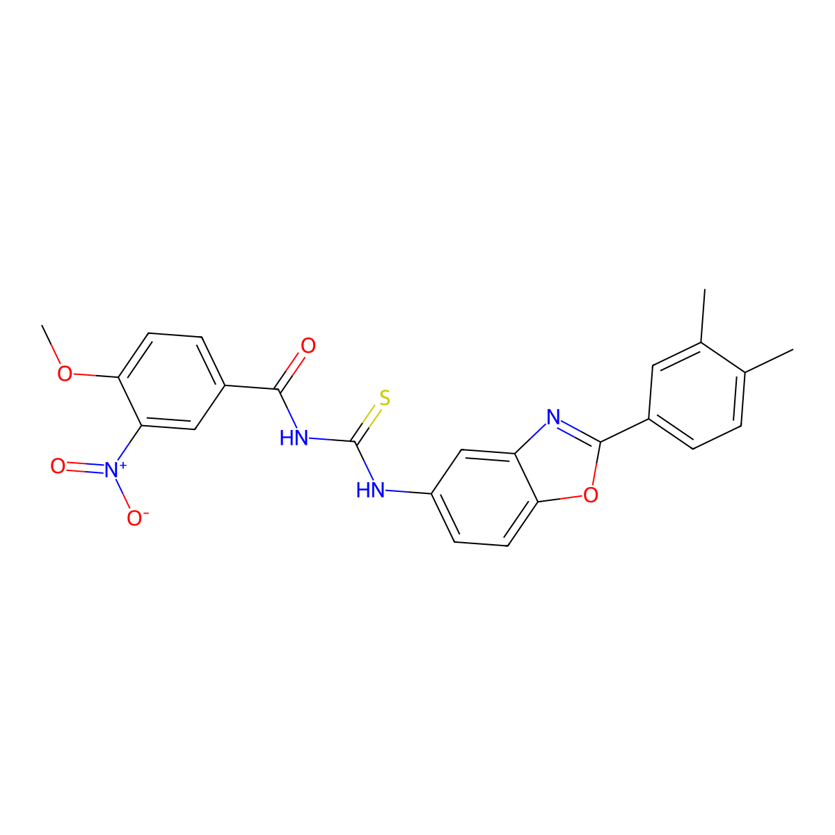 N-[[2-(3,4-dimethylphenyl)-1,3-benzoxazol-5-yl]carbamothioyl]-4-methoxy-3-nitrobenzamide molecular structure, CAS 531545-33-2