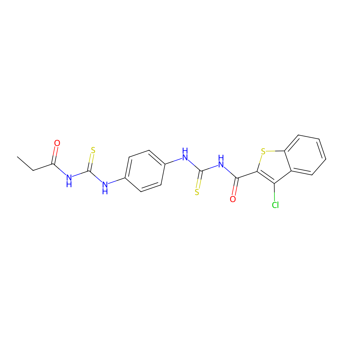 3-chloro-N-[[4-(propanoylcarbamothioylamino)phenyl]carbamothioyl]-1-benzothiophene-2-carboxamide molecular structure, CAS 531545-41-2