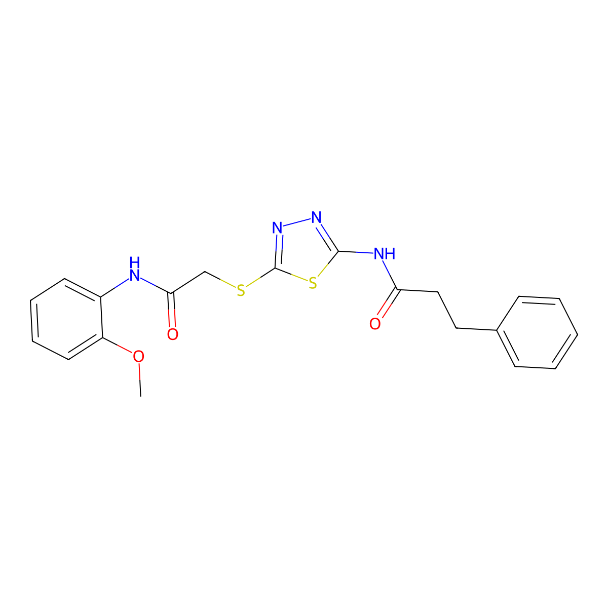 N-[5-[2-(2-methoxyanilino)-2-oxoethyl]sulfanyl-1,3,4-thiadiazol-2-yl]-3-phenylpropanamide molecular structure, CAS 531546-52-8