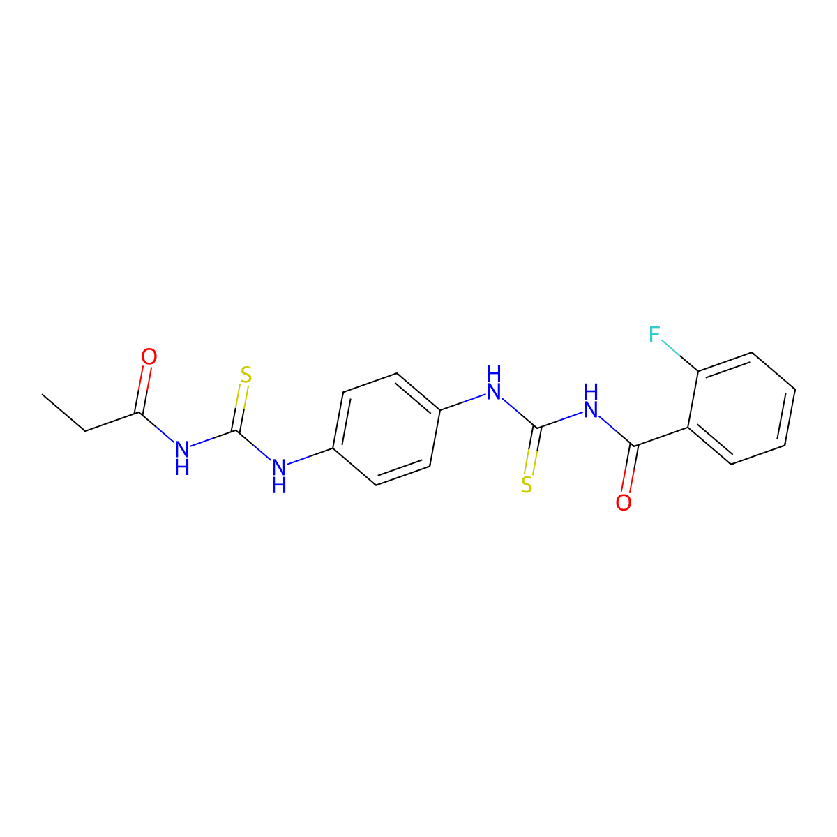 2-fluoro-N-[[4-(propanoylcarbamothioylamino)phenyl]carbamothioyl]benzamide molecular structure, CAS 531548-73-9