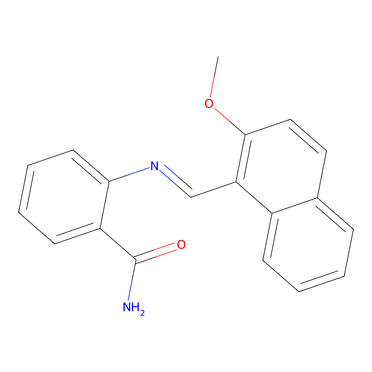 2-{[(2-Methoxy-1-naphthyl)methylene]amino}benzamide molecular structure, CAS 5316-28-9