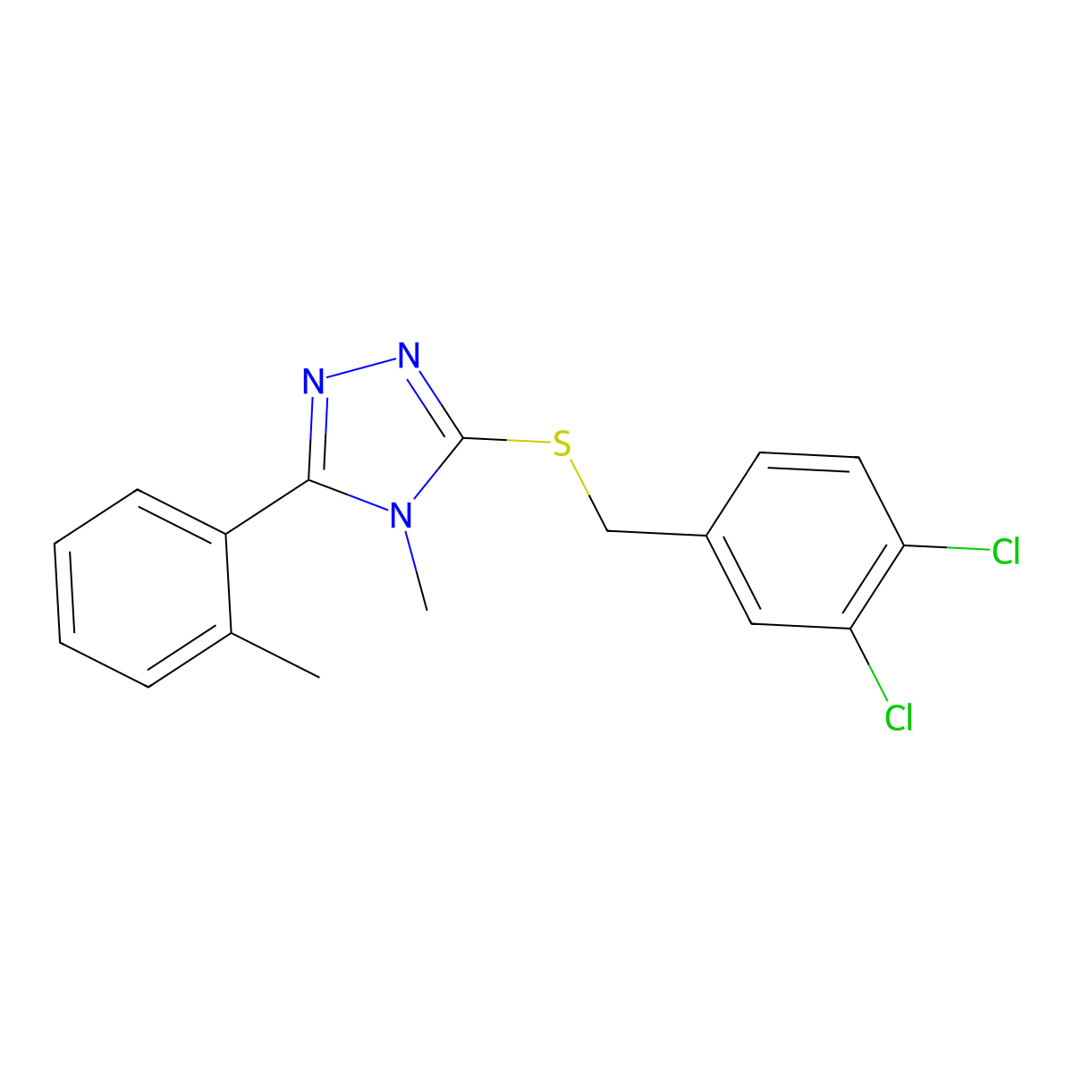 3-[(3,4-dichlorobenzyl)sulfanyl]-4-methyl-5-(2-methylphenyl)-4H-1,2,4-triazole molecular structure, CAS 5316-64-3
