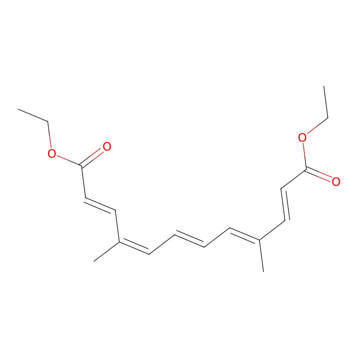 (2E,4E,6E,8E,10E)-Diethyl 4,9-dimethyldodeca-2,4,6,8,10-pentaenedioate molecular structure, CAS 53163-55-6