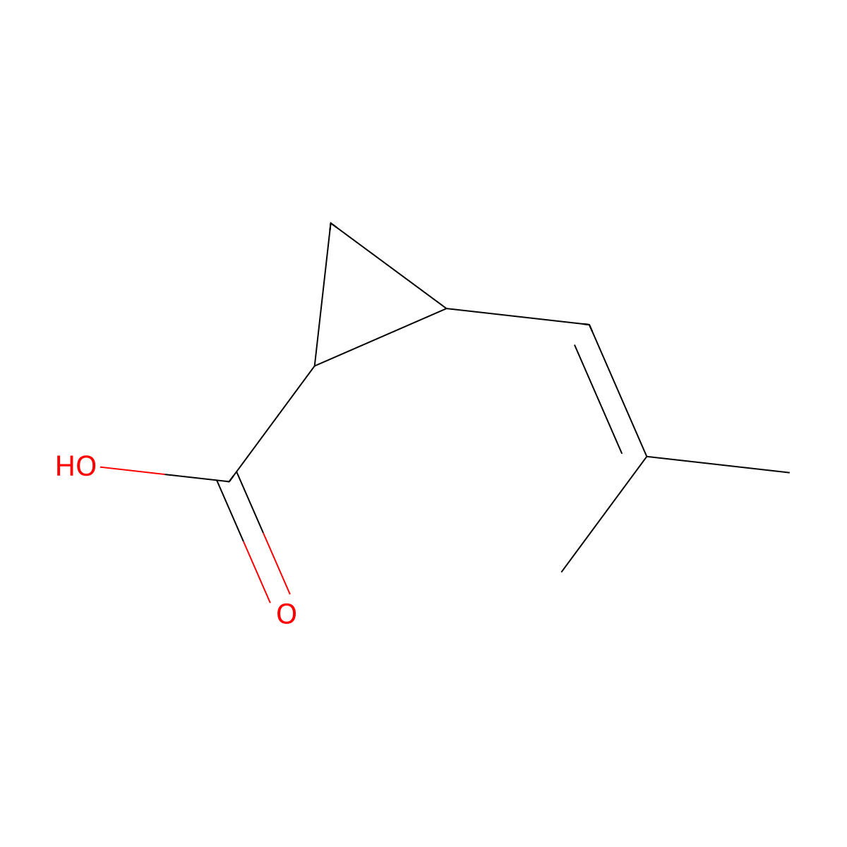 Cyclopropanecarboxylic acid, 2-(2-methyl-1-propenyl)-, trans- molecular structure, CAS 53166-51-1