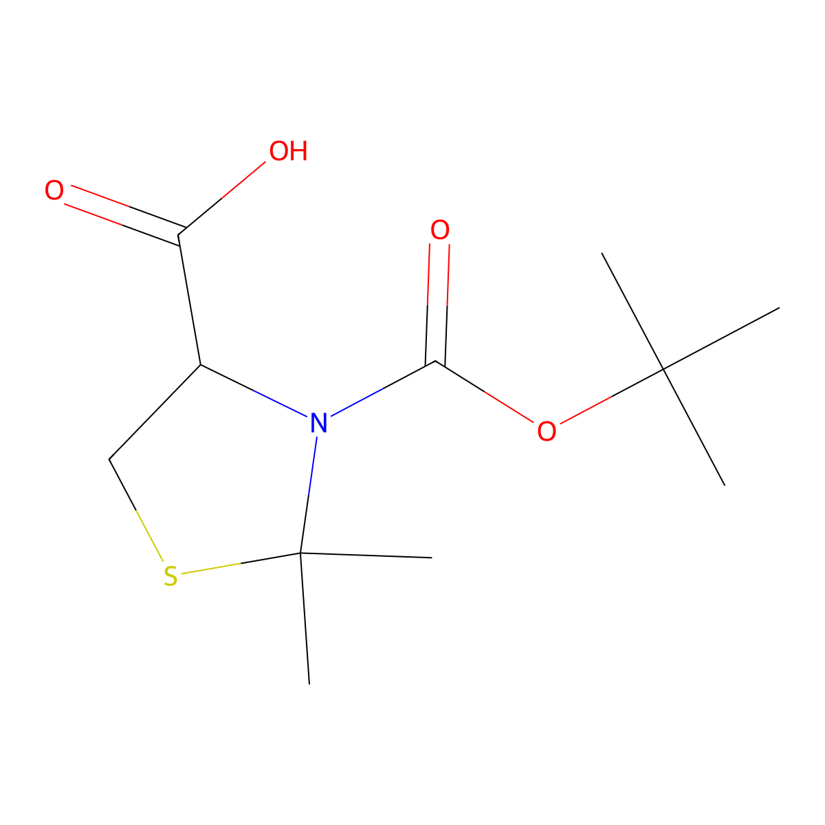 (4R)-3-tert-Butoxycarbonyl-2,2-dimethylthiazolidine-4-carboxylic acid molecular structure, CAS 5317-15-7