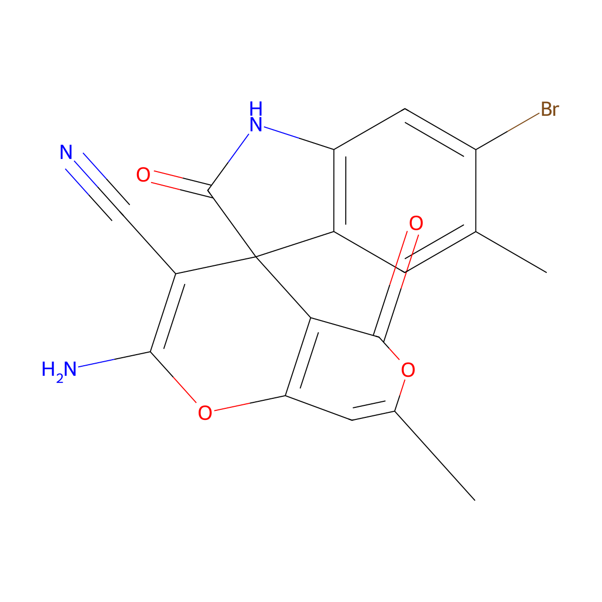 2'-amino-6-bromo-5,7'-dimethyl-2,5'-dioxospiro[1H-indole-3,4'-pyrano[4,3-b]pyran]-3'-carbonitrile molecular structure, CAS 5317-69-1