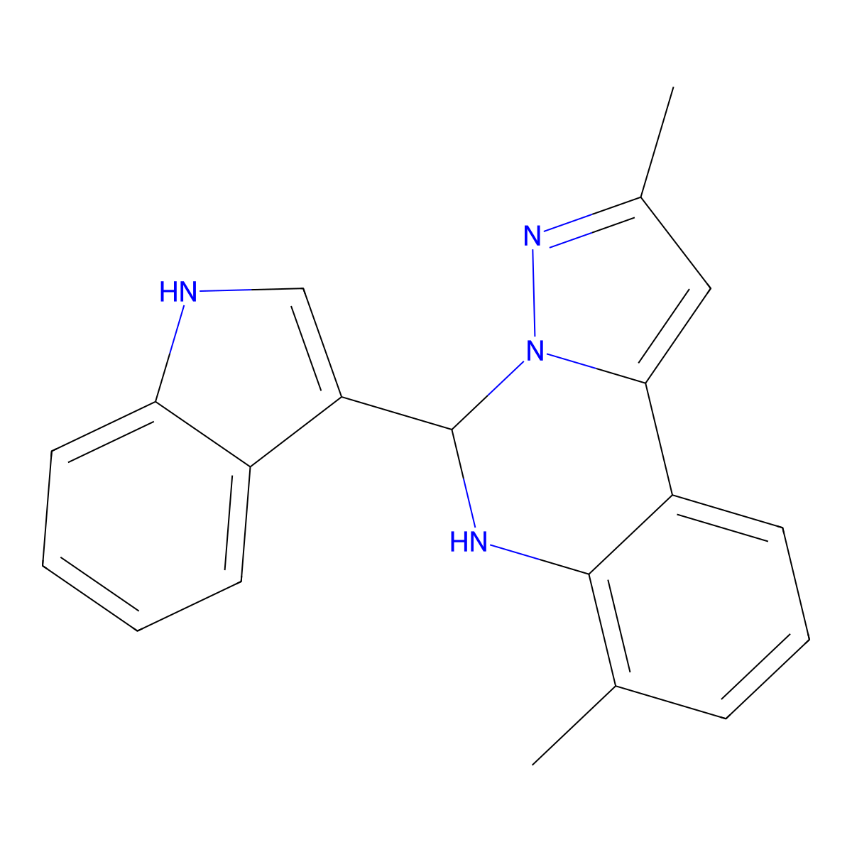 5-(1H-indol-3-yl)-2,7-dimethyl-3,5-dihydropyrazolo[1,5-c]quinazoline molecular structure, CAS 5317-72-6