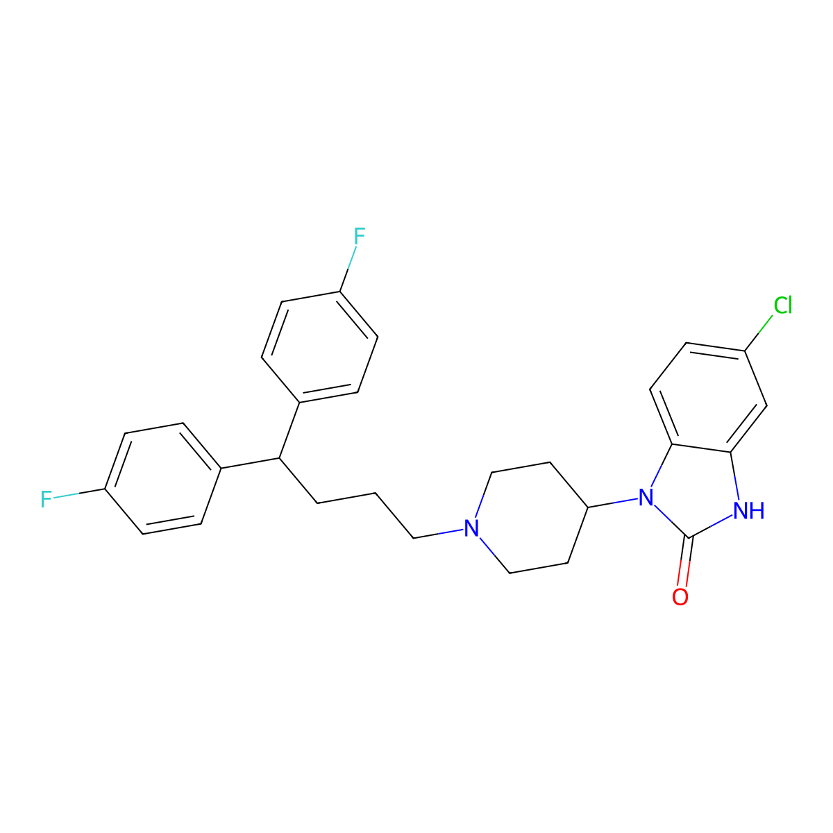 1-(1-(4,4-Bis(4-fluorophenyl)butyl)-4-piperidinyl)-5-chloro-1,3-dihydro-2H-benzimidazol-2-one molecular structure, CAS 53179-12-7