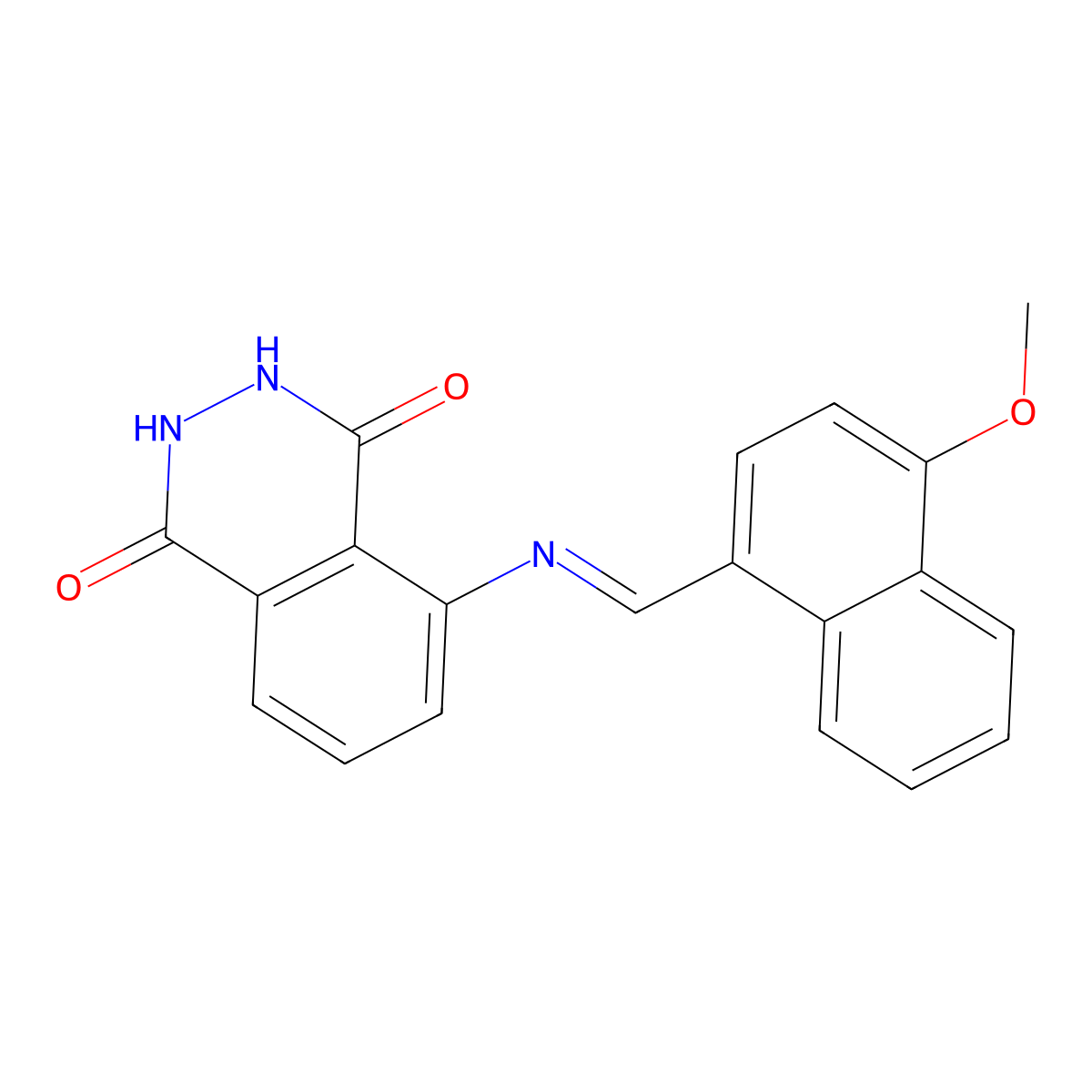 5-{[(e)-(4-Methoxy-1-naphthyl)methylene]amino}-2,3-dihydrophthalazine-1,4-dione molecular structure, CAS 5318-22-9