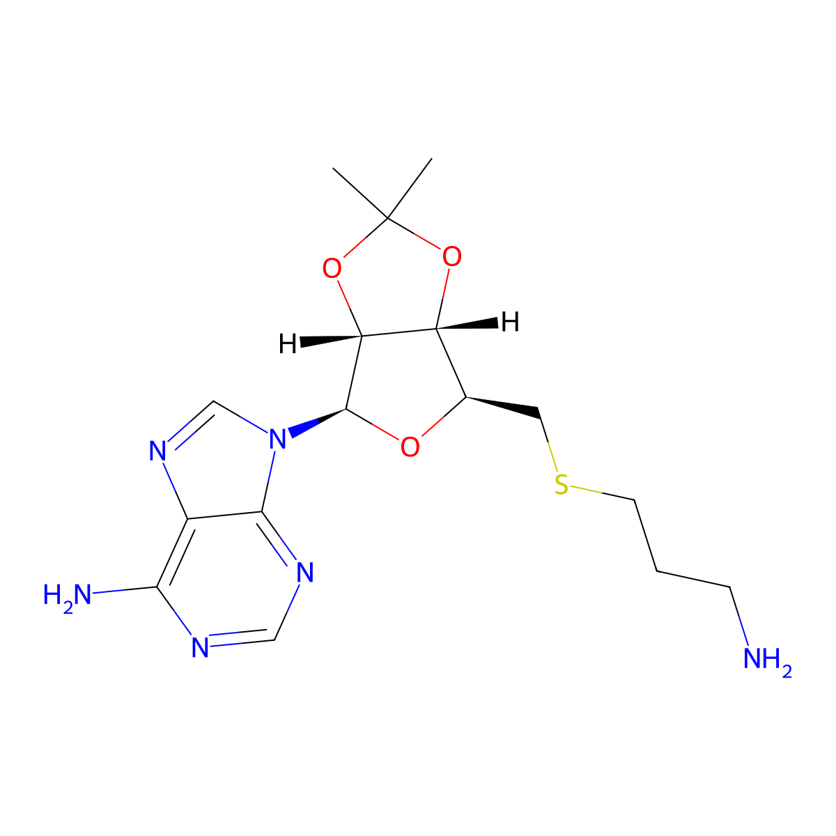 9-((3aR,4R,6S,6aS)-6-(((3-aminopropyl)thio)methyl)-2,2-dimethyltetrahydrofuro[3,4-d][1,3]dioxol-4-yl)-9H-purin-6-amine molecular structure, CAS 53186-61-1