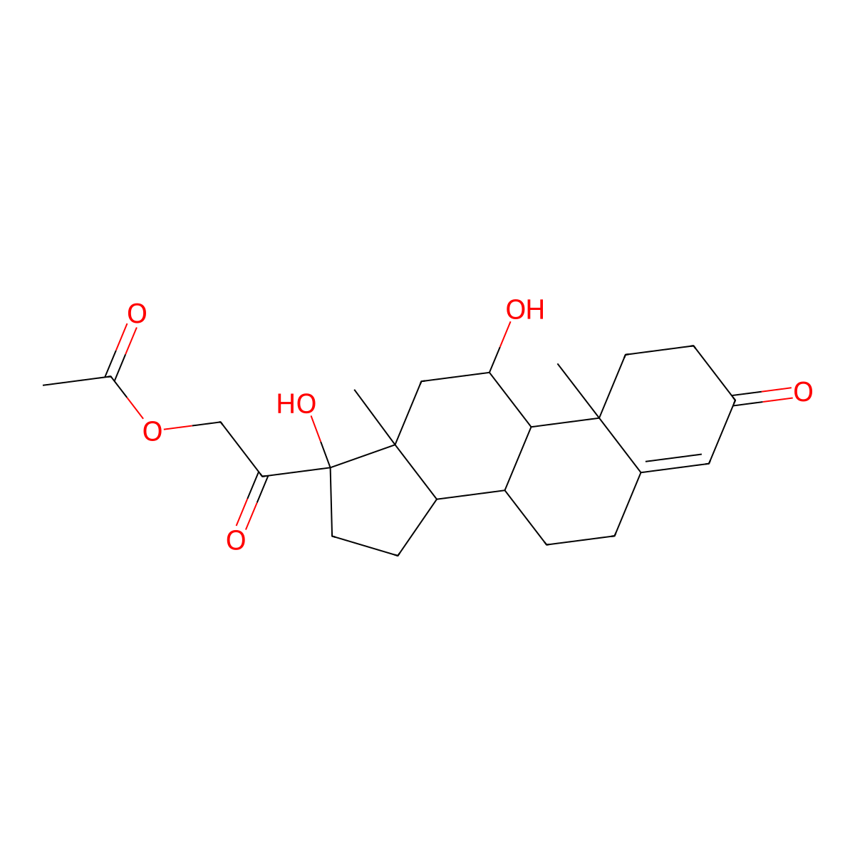 Pregn-4-ene-3,20-dione, 11,17,21-trihydroxy-, 21-acetate molecular structure, CAS 53187-58-9