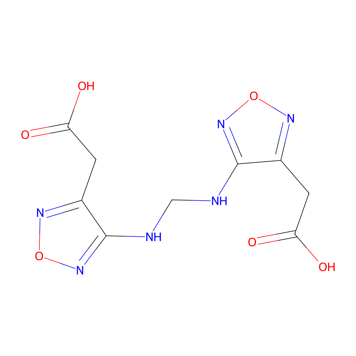 2-[4-[[[4-(carboxymethyl)-1,2,5-oxadiazol-3-yl]amino]methylamino]-1,2,5-oxadiazol-3-yl]acetic Acid molecular structure, CAS 5319-92-6