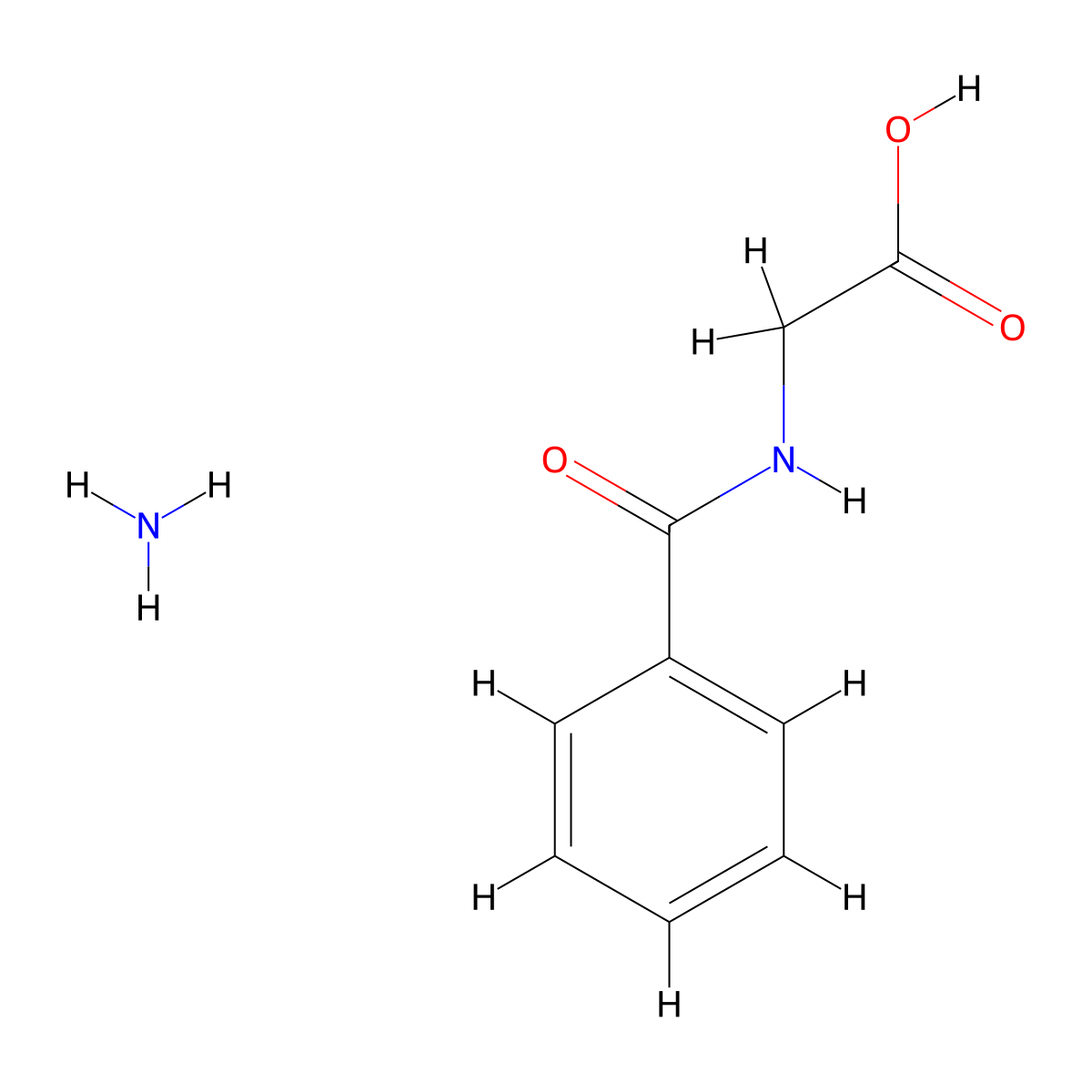 Hippuric acid, monoammonium salt molecular structure, CAS 532-93-4