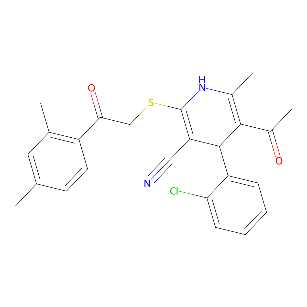 5-Acetyl-4-(2-chlorophenyl)-2-[2-(2,4-dimethylphenyl)-2-oxoethyl]sulfanyl-6-methyl-1,4-dihydropyridine-3-carbonitrile molecular structure, CAS 5320-69-4