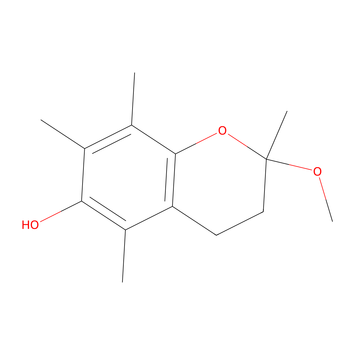 2H-1-Benzopyran-6-ol, 3,4-dihydro-2-methoxy-2,5,7,8-tetramethyl- molecular structure, CAS 53209-24-8