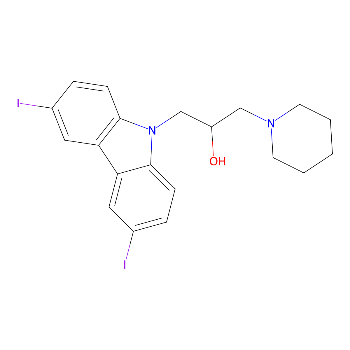 1-(3,6-Diiodo-carbazol-9-yl)-3-piperidin-1-yl-propan-2-ol molecular structure, CAS 5321-12-0
