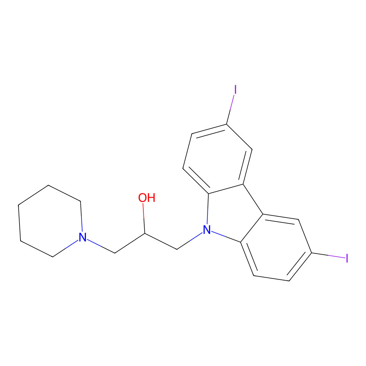 1-(3,6-Diiodo-carbazol-9-yl)-3-piperidin-1-yl-propan-2-ol molecular structure, CAS 5321-12-0