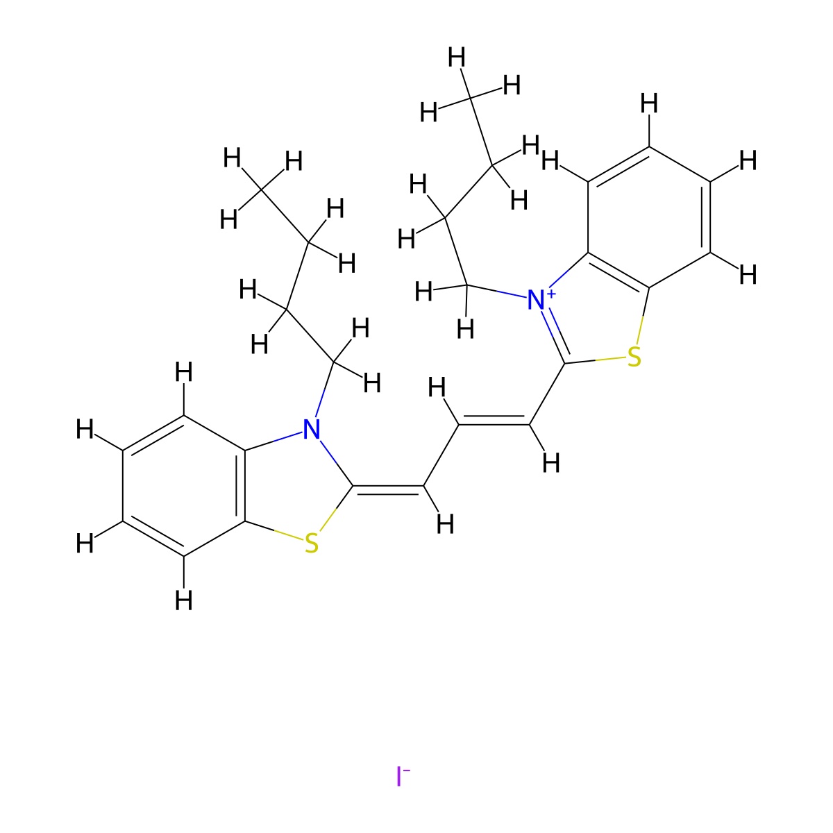 3-butyl-2-[3-(3-butyl-(3H)-benzothiazol-2-ylidene)propen-1-yl]benzothiazolium iodide molecular structure, CAS 53213-85-7