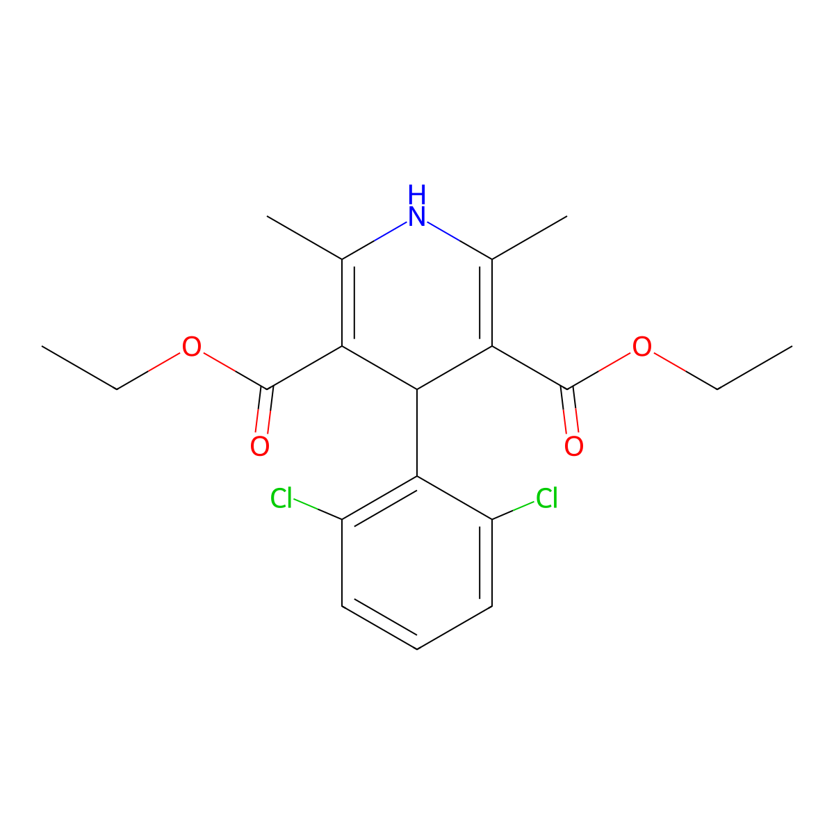 Diethyl 4-(2,6-dichlorophenyl)-2,6-dimethyl-1,4-dihydro-3,5-pyridinedicarboxylate molecular structure, CAS 53219-34-4