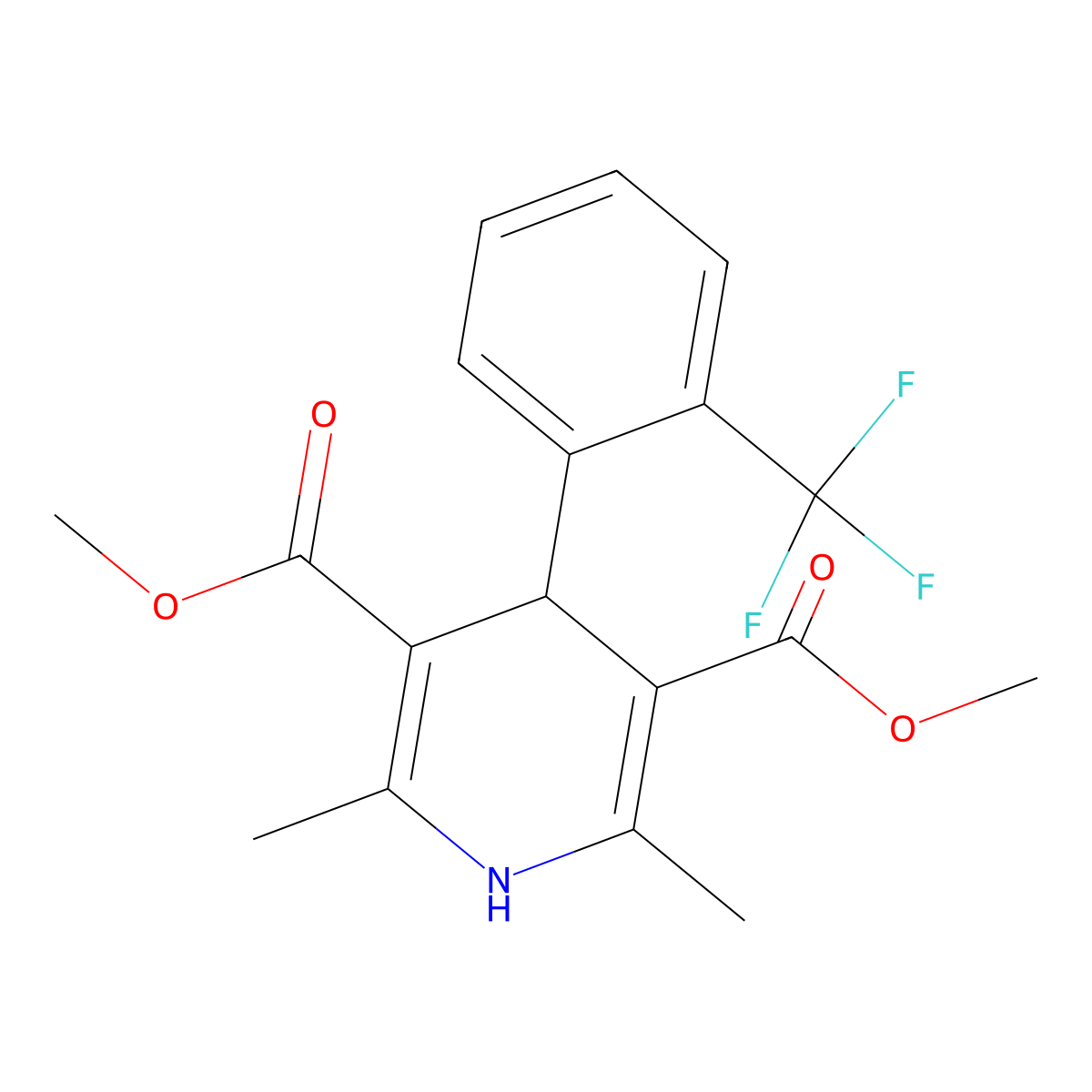 3,5-Dimethyl 1,4-dihydro-2,6-dimethyl-4-(2-(trifluoromethyl)phenyl)-3,5-pyridinedicarboxylate molecular structure, CAS 53219-40-2