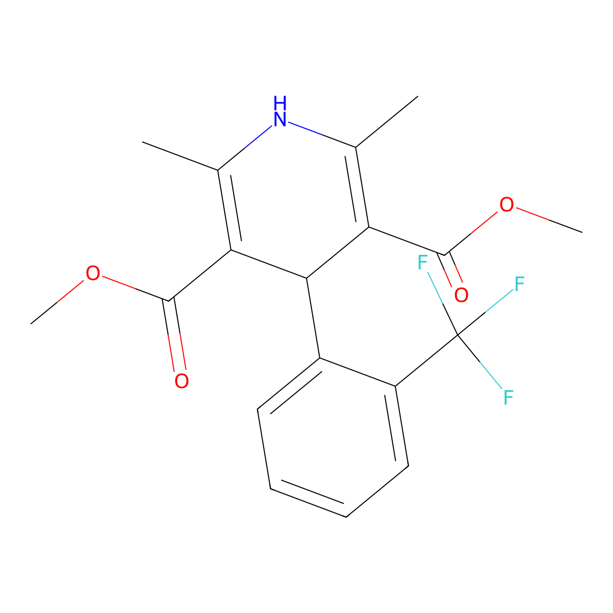 3,5-Dimethyl 1,4-dihydro-2,6-dimethyl-4-(2-(trifluoromethyl)phenyl)-3,5-pyridinedicarboxylate molecular structure, CAS 53219-40-2