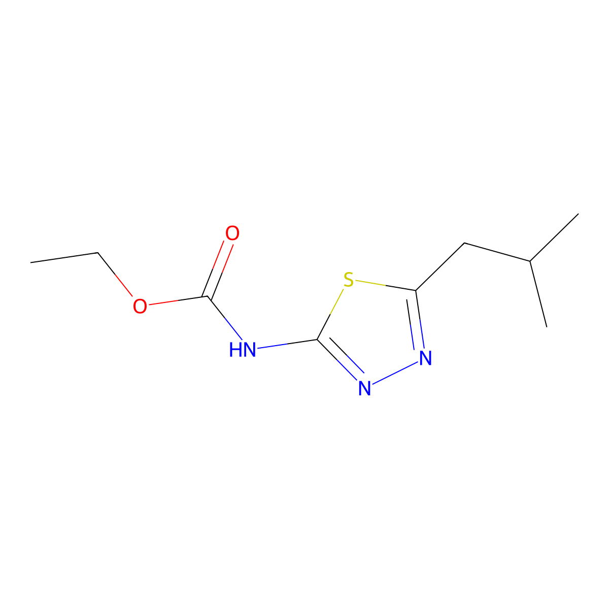 ethyl N-[5-(2-methylpropyl)-1,3,4-thiadiazol-2-yl]carbamate molecular structure, CAS 5322-04-3