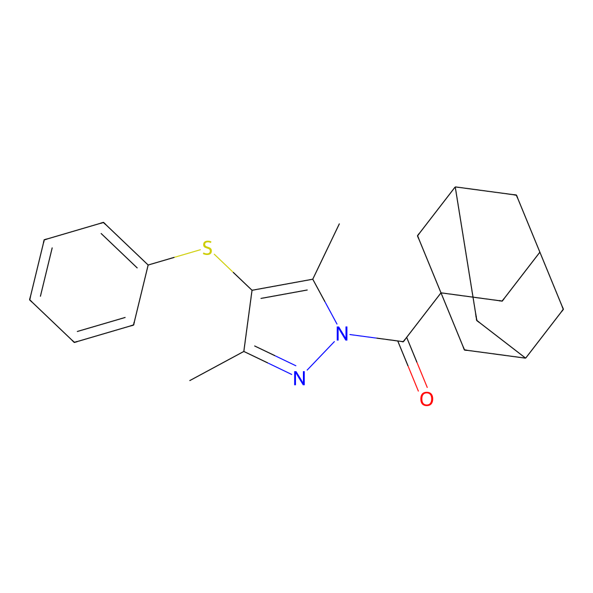 1-(1-Adamantylcarbonyl)-3,5-dimethyl-4-(phenylsulfanyl)-1H-pyrazole molecular structure, CAS 5322-27-0