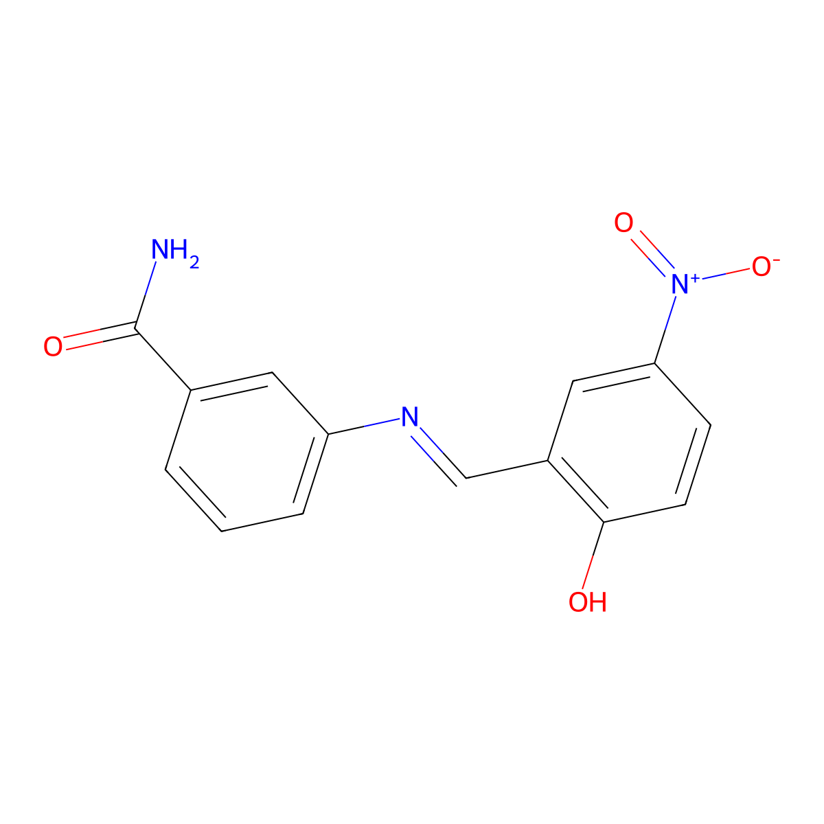 3-{[(E)-(2-hydroxy-5-nitrophenyl)methylidene]amino}benzamide molecular structure, CAS 5322-30-5